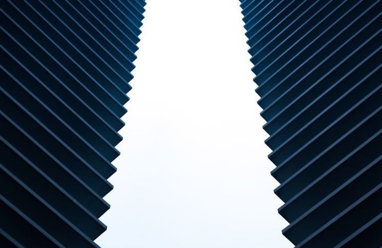 Lenvi abstract image of two ribbed structures with white space in between